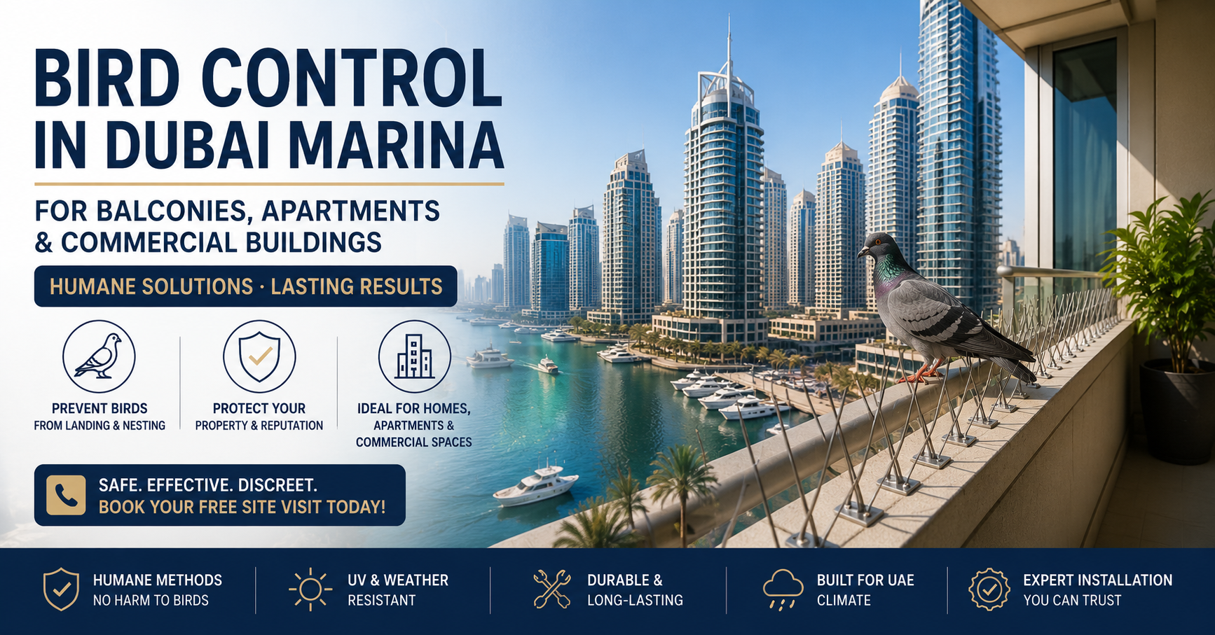 Bird Control in Dubai Marina for Balconies, Apartments & Commercial Buildings